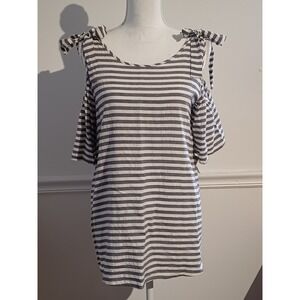 Easel Los Angeles Womens Top Gray And Cream Stripes 100% Cotton Sz‎ Small